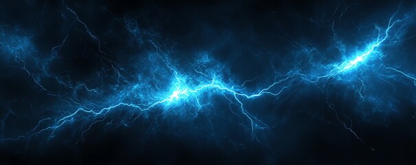 Obraz premium A vector banner of neon blue lightning bolt on a black background