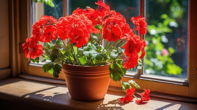 blooming red geraniums