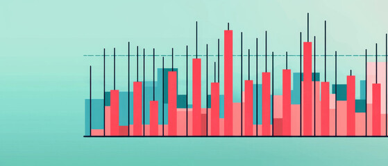 Stock market analysis, candlestick chart, flat design illustration