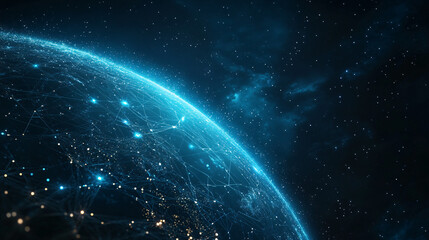 Obraz premium Planet earth is aglow with interconnected lines of communication over a starry background