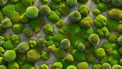 Vibrant mossy textures and shapes creating an organic pattern, showcasing the beauty of nature