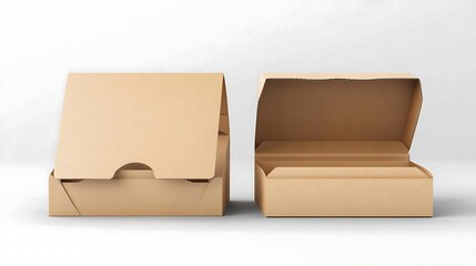 Two Empty Cardboard Boxes Isolated On White Background