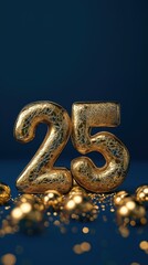 Golden number 25 for anniversary celebration and birthday. elegant festive backdrop