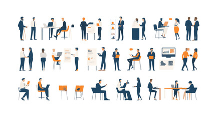 Business Concept illustrations. Mega set. Collection of scenes with men and women taking part in business activities. Vector illustration