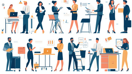 Business Concept illustrations. Mega set. Collection of scenes with men and women taking part in business activities. Vector illustration