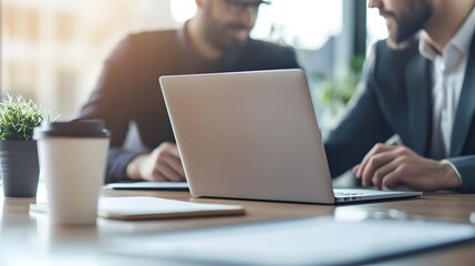 Two Businessmen Working on a Laptop in an Office