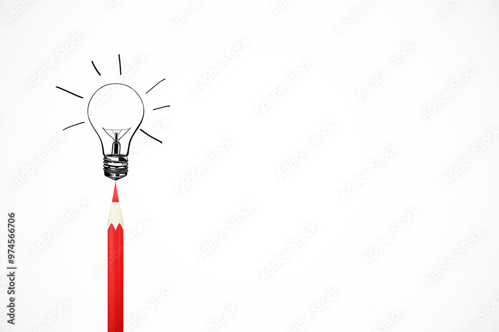Aufkleber red pencil drawing a lightbulb on a white background. concept of creativity, innovation, and idea ge