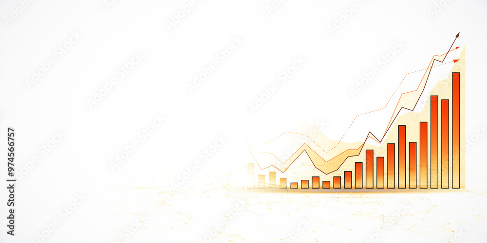 Aufkleber Bar graph showing business growth trends, presented on a light abstract white background. Concept of business and financial progress. 3D Rendering
