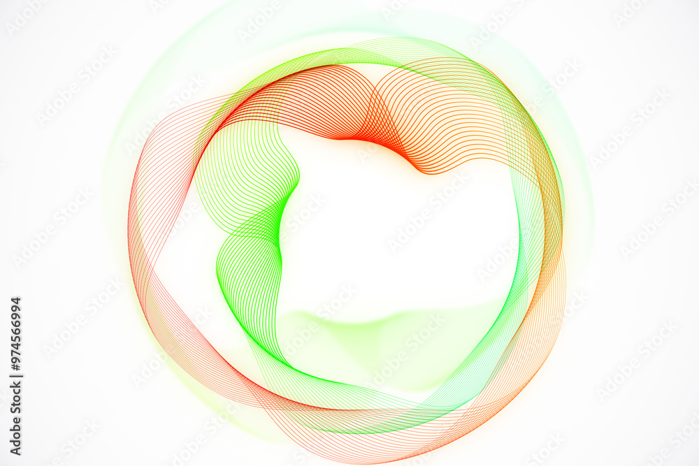 Poster Abstract colorful wave lines in red and green on a clean white background. Concept of modern design and creative technology. 3D Rendering