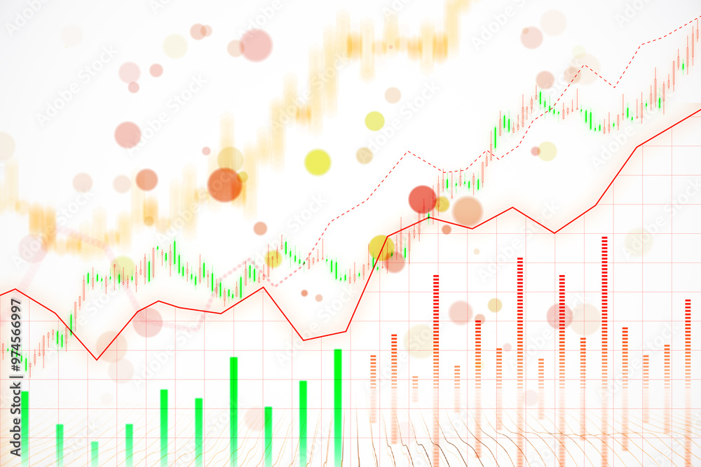 Poster Abstract financial chart with colorful data points and an analytical graph on a white background. Concept of business and technology. 3D Rendering