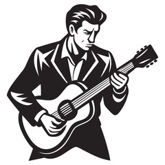 Man with guitar silhouette vector on a transparent background