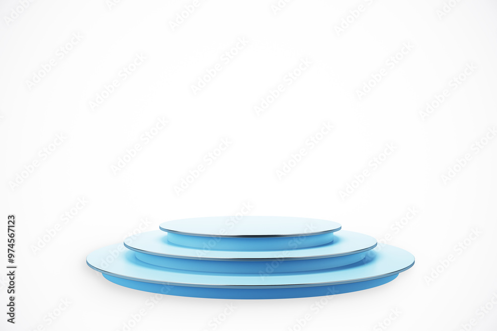 Poster Blue podium on a white background for product display. 3D Rendering