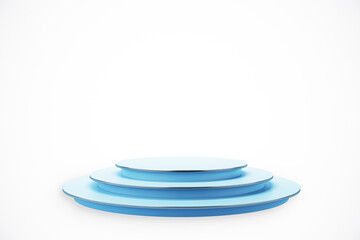 Blue podium on a white background for product display. 3D Rendering
