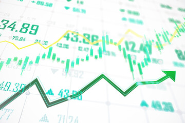 Green and yellow stock market chart on a white background. 3D Rendering