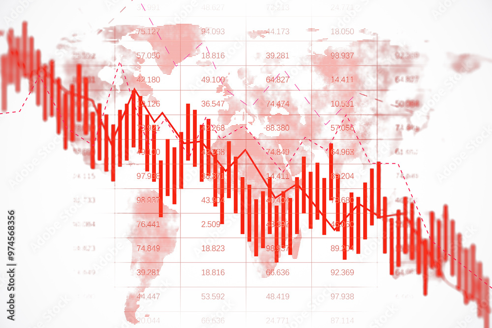 Poster red declining stock market graph on white background. 3d rendering