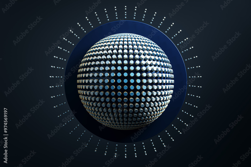 Aufkleber Abstract 3D rendering of a sphere with circular patterns on a dark background. 3D Rendering