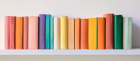 Fototapeta premium A vibrant collection of vintage books neatly arranged on a white shelf in a cozy reading nook