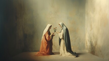 The Annunciation. Angel Gabriel appears to Mary, bringing God's message.