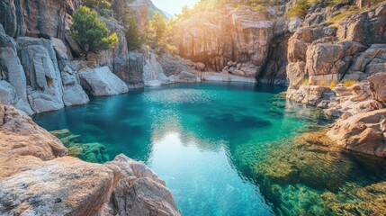 Naklejka premium Serene Mountain Lake at Sunset