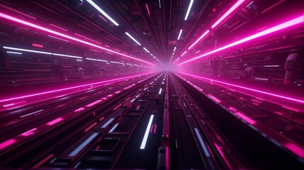 Obraz premium Pink neon lights and futuristic lines encircle a central Bitcoin, giving the image a digital, futuristic atmosphere
