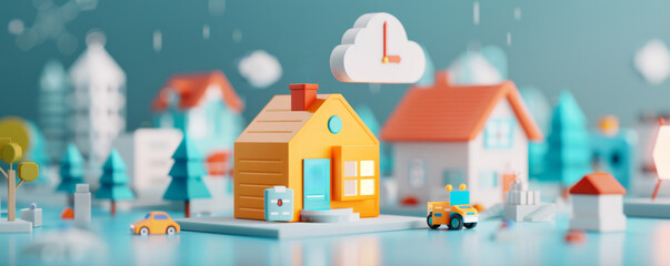 Fototapeta premium Toy House with Delivery Truck