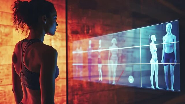 A daily fitness routine enhanced by AI, where a smart mirror provides real-time feedback on posture, performance, and personalized workout adjustments.
