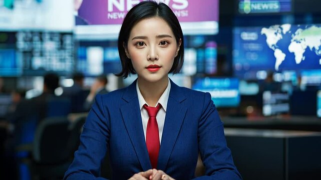 News Anchor Delivering Breaking Report Live From the Studio Generative AI