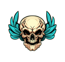 Ai generated skull mascot with laurel wreath. Regal and bold human cranium exudes a powerful presence. Symbol of victory and achievement, isolated emblem for biker club in gothic elegant style