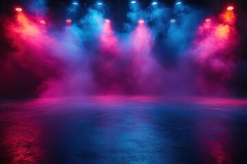 Fototapeta premium empty stage with dramatic colorful spotlights rich hues create atmosphere of anticipation and possibility ready for performance or presentation