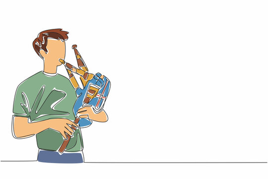 man playing bagpipes, continuous line art clip art preview