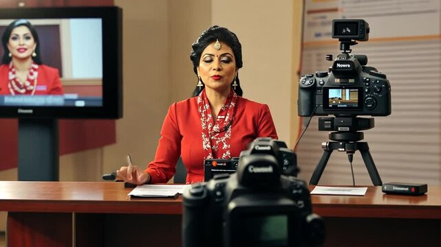 Live News Broadcast by Anchor Reporter From the Studio Generative AI