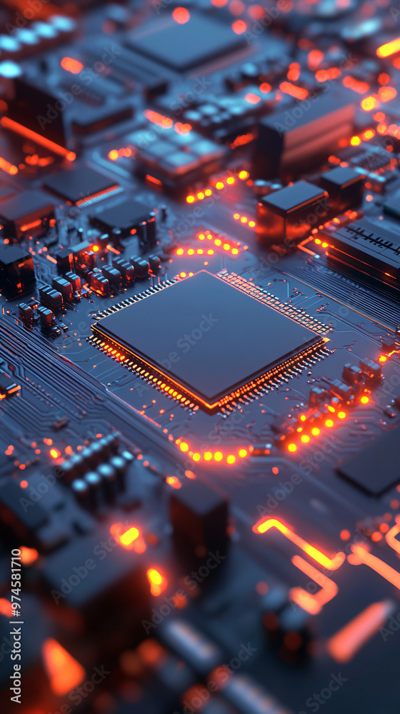 Aufkleber orange illuminated modern cpu reveals its intricate circuitry and connections
