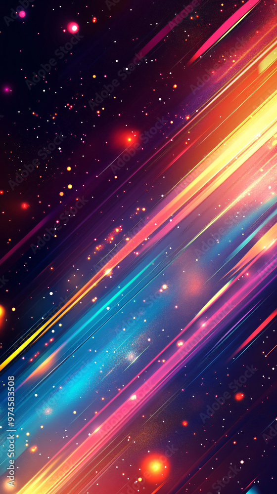 Fototapete vibrant diagonal lines cutting through a dark starry nightscape with glowing particles in an abstrac