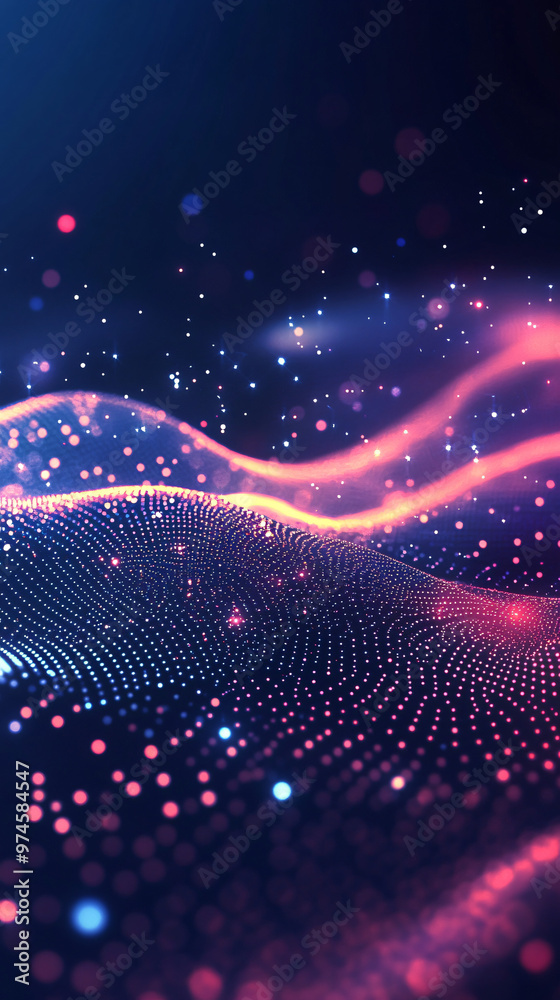 Aufkleber Mesmerizing abstract particles create a wavy surface with vibrant colors and a modern glow, perfect for backgrounds or design elements. Ideal for a vibrant wallpaper or backdrop
