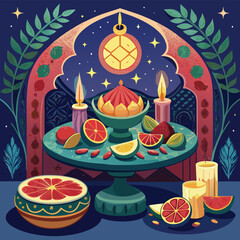 Yalda Night Celebration Illustration with Family. Happy Yalda Night longest night of the year Social media post banner template