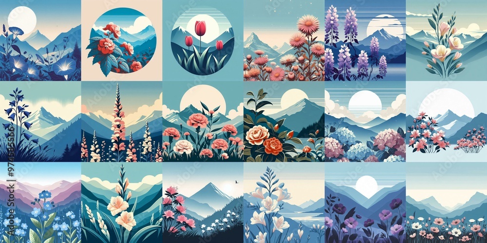 Wall mural Higland flowers. AI generated illustration