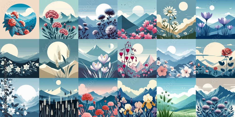 Wall mural higland flowers. ai generated illustration