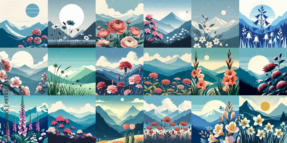 Wall mural Higland flowers. AI generated illustration