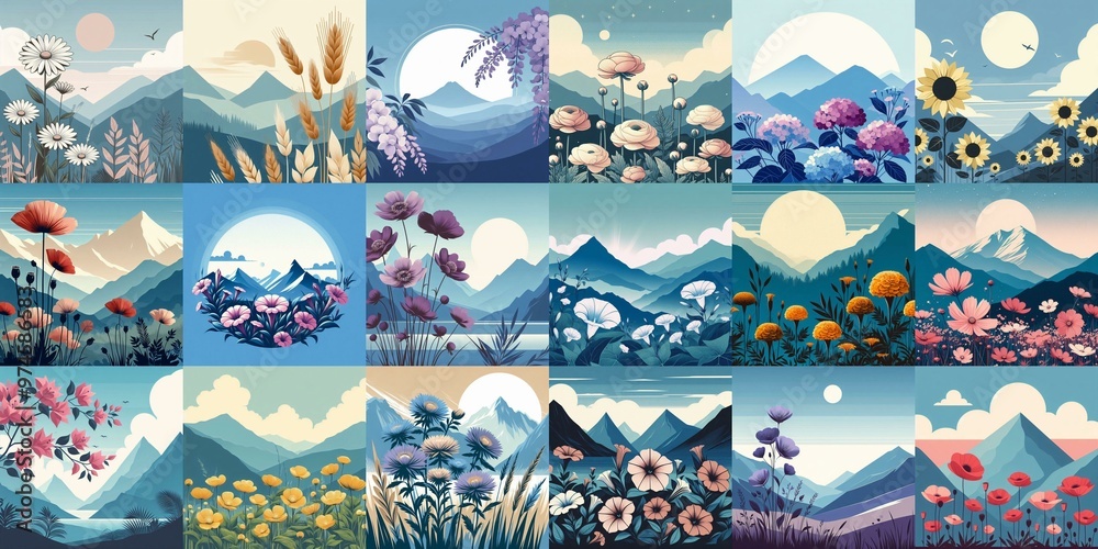 Wall mural higland flowers. ai generated illustration