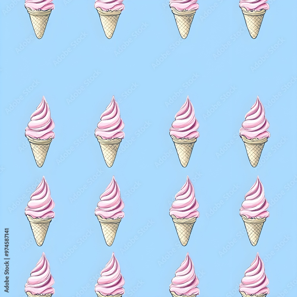 Wall mural pink ice cream cones seamless pattern