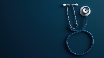 Isolated AI-powered stethoscope on a minimalist dark blue background, with space for text integration, symbolizing advanced diagnostics