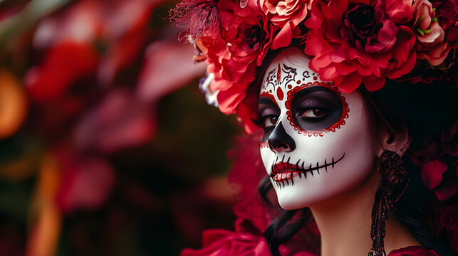 una mujer maquillada de la catrina celebrando el dia de muertos tradicional en mexico elegancia y expresion elegante