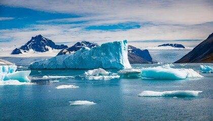 Icebergs Floating in Crystal Clear Arctic Waters, Showcasing Nature's Grandeur