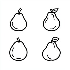 Artistic line art drawing of icon of pear fruit and tree branch leaf