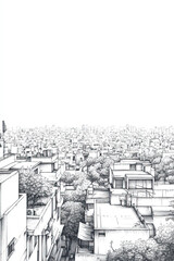 Bhiwani, India, black and white pen pencil hand-drawn effect portrait drawing illustration for travel poster, card, wallpaper, backdrop or banner. Modern, clear, artistic and simple