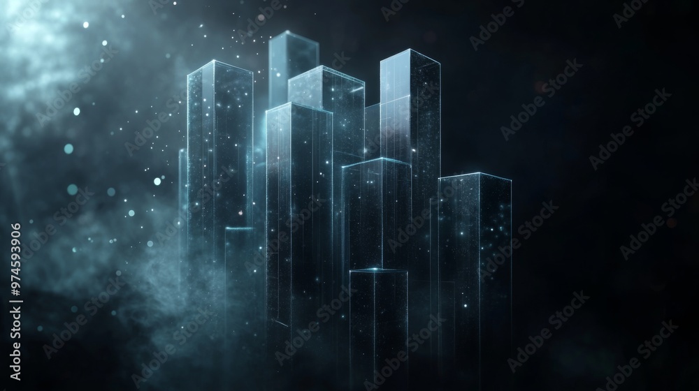 Leinwandbilder a futuristic 3d bar graph floating in space, with transparent bars of different heights, set against