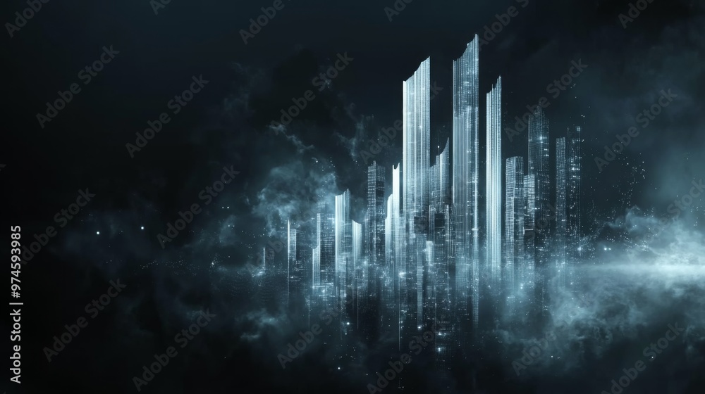 Leinwandbilder a futuristic 3d bar graph floating in space, with transparent bars of different heights, set against