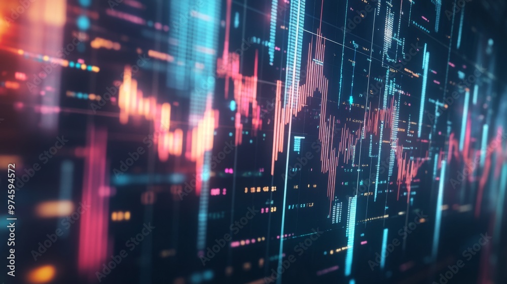 Leinwandbilder a futuristic digital stock market graph floating in the air, with glowing lines and data points, sym