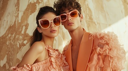 Stylish Models in Peach Fuzz Fashion Editorial Shoot