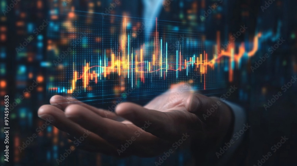 Leinwandbilder a futuristic holographic financial chart floating above a businessmans hand, representing advanced d